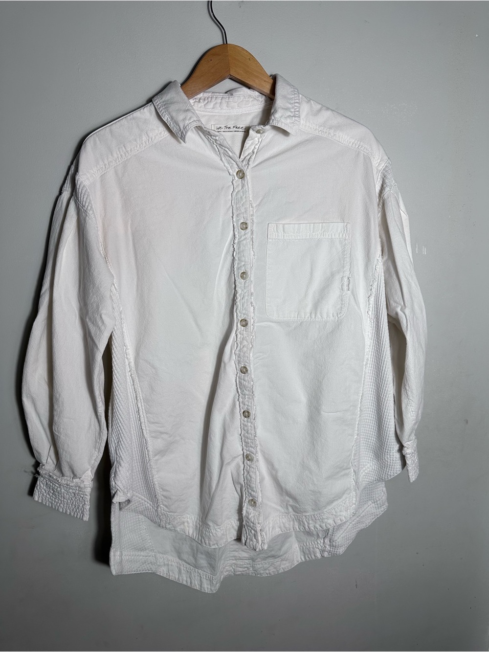 Free People Off-White Button-Up Cotton Shirt - Oversized Fit